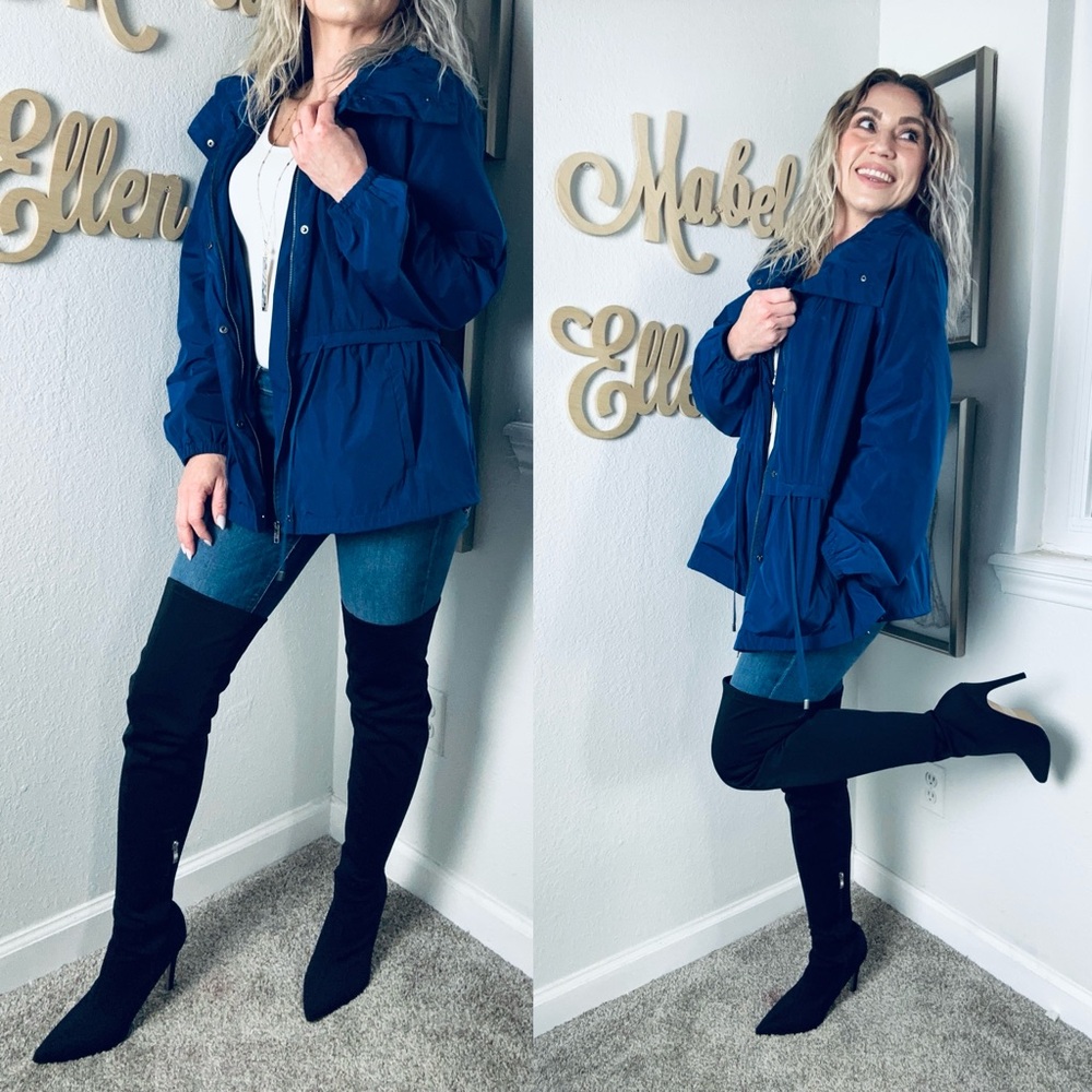 Ellen Tracy midnight rain navy zip up anywhere coat size Medium